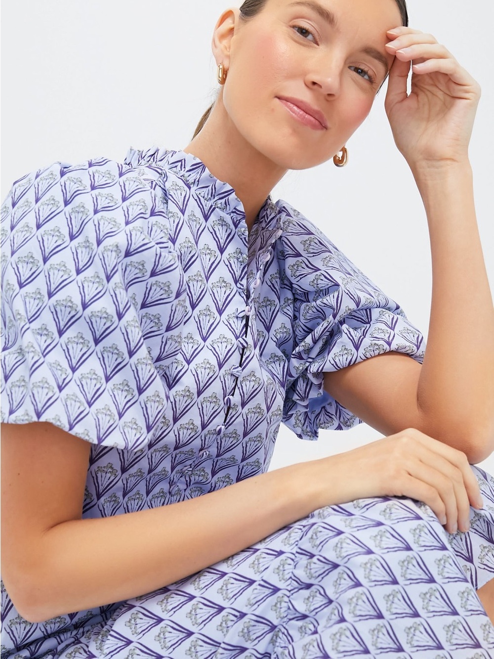 HYACINTH HOUSE Periwinkle Trellis Floral Mimi Midi Dress - Picture 2 of 12